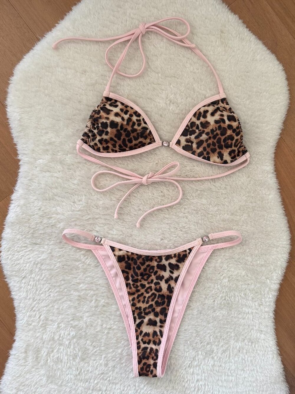 Strawberry Milk Mob Pink/Leopard Print Dash Bikini w Rhinestones fits like small